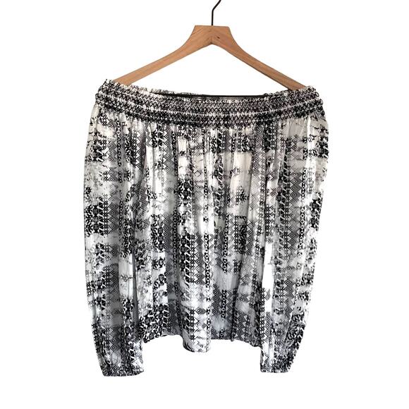 Parker Black & White Aztec Print Off-The-Shoulder Blouse Top Size S - Picture 3 of 9